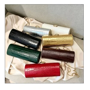 Women Vegan Pu Leather Evening Clutch Purses Crocodile Pattern Handbags Casual Party Bags Chain Shoulder Bags for Wedding Party
