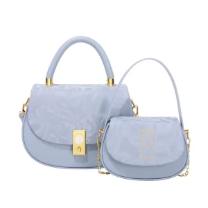 Women’s 2-in-1 Saddle Shoulder Bag Set Vintage Textured Leather Handbag with Detachable Mini Crossbody Purse Chain Strap Sacs