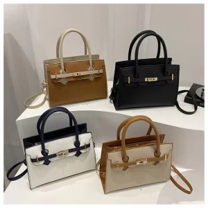 Women’s Autumn Winter New Style Trendy European American Simple Solid Color Shoulder Bag Fashionable Elegant Lychee Pattern