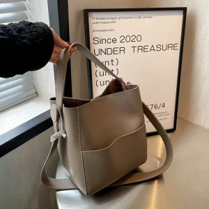 Women’s Bucket Bag Autumn High end PU Material Large Capacity Portable Shoulder Crossbody Bag 40