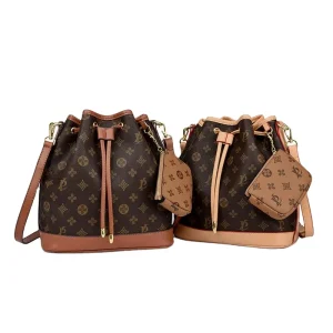 Women’s Bucket Bag Made of PU Material Retro Printed Geometric Pattern Design