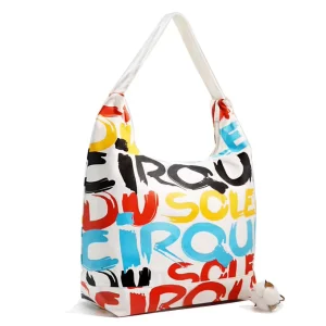 Women’s Canvas Hobo Tote Bag Fashion Crescent Moon Design Summer Beach Bag Eco friendly Recyclable Canvas Shoulder Tote Bag
