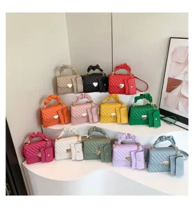 Women’s Casual Handbag Purse Candy Color Crossbody Bag 2 Piece Set Classic Flap Chain Handbags Crossbody Ladies Shoulder Bags
