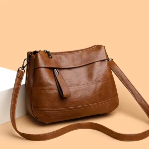 Women’s Casual Soft Leather Shoulder Bag Multi-pocket Crossbody Handbag with Adjustable Strap