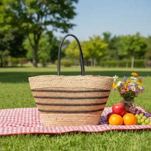 Women’s Casual Tote Beach Bag with Flap Design Woven Straw Material Snap Closure