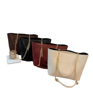 Women’s Casual Tote Handbags Big Fashion Design Stone Pattern Zipper Closure PU Lining Luxury Chains Waterproof