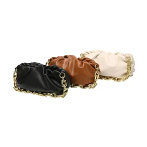 Women’s Chain Pouch Bag Ruched Chain Link Shoulder Crossbody Handbag Cloud Shaped Dumpling Clutch Purse