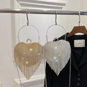 Women’s Clutches Fashion Purses Diamond filled Heart Crossbody Clutch Acrylic Chain Bag for Wedding Party Evening Bags