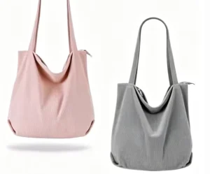 Women’s Corduroy Hobo Bag with Zipper Closure Large Size Custom Logo Option 2 Piece Set Tote Bag