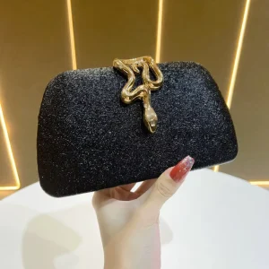 Women’s Cross Body Evening Bag With Snake Lock Buckle Chain & Polyester Lining for Party Banquets