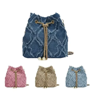 Women’s Crossbody Bucket Bag Denim Chain Shoulder Bag