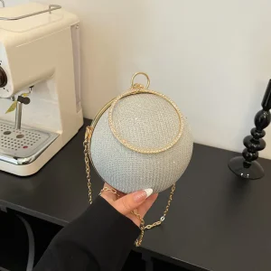 Women’s Crystal Embellished Evening Clutch Bag Small Handbag for Weddings Dinners Polyester Lining Crossbody Handbag