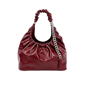 Women’s Custom Brand Soft PU Vegan Leather Slouchy Hobo Bag Ruched Chain Strap Single Handle Polyester Fashionable Shoulder Bags