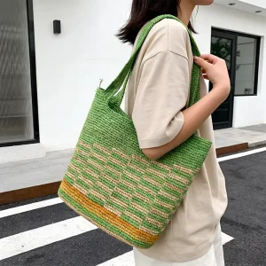Women’s Custom Woven Shoulder Tote Bag Summer Leisure Beach Straw Handbag for Daily Usage