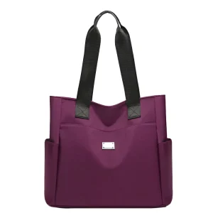 Women’s Durable Foldable Lightweight Portable Casual Waterproof Oxford Tote Bag Zipper Closure Multi-Pocket Shoulder Laptop Work