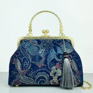 Women’s Easetrip Luxury Fashion Vintage Messenger Bag with Chains Single Strap Portable Design Handmade in China (23x18x9cm)