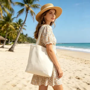 Women’s Eco Friendly Customizable Cotton Bag Canvas Bag Blank Ready Stock Shoulder Strap Tote Bag Daily Use Gift Bag with Handle