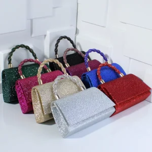 Women’s Evening Bag Sparkling Diamond Studded Formal Dress Dinner Bag with Crossbody Chain