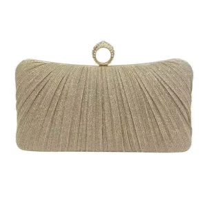 Women’s Evening Clutch Bag Polyester Large Capacity Pillow Shape Shiny Pleated Chain Locking Buckle Closure for Evening Everyday