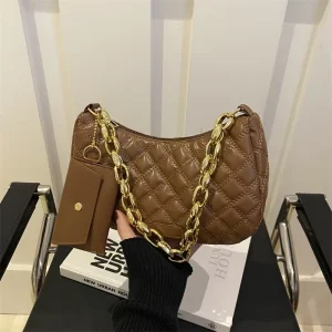 Women’s Exquisite PU Bag Diamond Chain Advanced Sense Underarm for Summer Winter New Fashion Lady Shoulder Bag