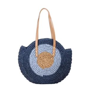 Women’s Fashion Boho Woven Handbag Summer Beach Holiday Tote Bag Two Straps Portable Straw Rattan Bucket Shoulder Autumn Spring