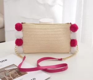 Women’s Fashion Cross Body Straw Clutch Purse Handmade Summer Evening Beach Bag Woven Envelope Shoulder Handbag Zipper