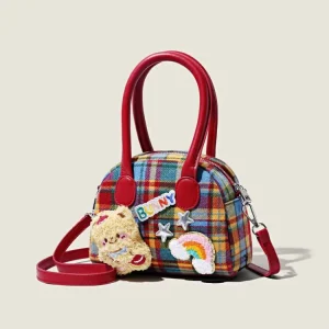 Women’s Fashion Handbag Cute Little Brown Bear Exquisite INS Bag PU Zipper Coin Purse Messenger Bag 20x15x10cm All Seasons