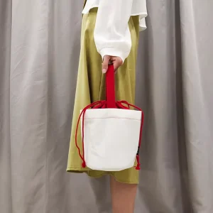 Women’s Fashion Lady Portable Canvas Tote Bucket Bags with Drawstring Closure Soft Polyester Lining All Seasons