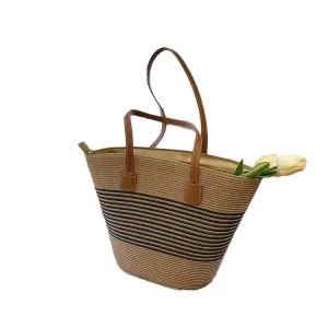 Women’s Fashion Large Capacity Tote Bag Seaside Vacation Beach Shoulder Tote Bag with Hat Set