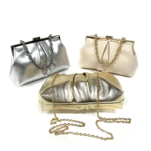 Women’s Fashion PU Clutch Bag with Chain Strap Waterproof Zipper Closure Wedding Party Evening Bag Polyester Lining