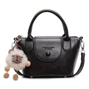 Women’s Fashion PU Leather Shoulder Tote Handbag Ladies Purses Embroidery Decoration Solid Color Zipper Closure Polyester Lining