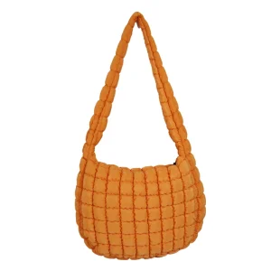 Women’s Fashion Quilted Padded Sling Tote Bag Single ZIP Water Resistant Soft Puffer Clouds Embroidered Cute Summer Winter