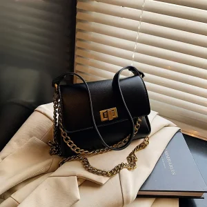 Women’s Fashion Simple Casual Chain Bag Retro Commuting Essential Small Square Shoulder Bag with Candy Pattern New Style
