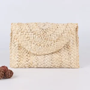 Women’s Fashion Spring Straw Purse Ladies’ Envelope Bag Wallet with Straw Clutch for Summer Beach Use