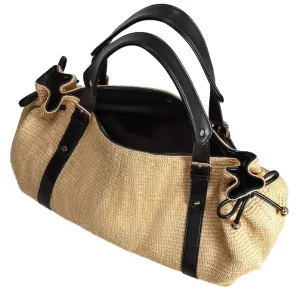 Women’s Fashion Straw Handbag Casual Large Capacity Lightweight Portable Shoulder Bag with Polyester Lining Daily Use