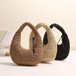 Women’s Fashion Straw Woven Bag Tassel New Style Solid Color Straw Handbag for Seaside Holidays Beach Vacations
