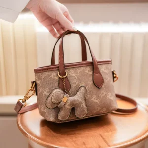 Women’s Fashion Stylish Portable PU Bucket Bag Retro All-match Shoulder Crossbody Zipper Closure Contrast