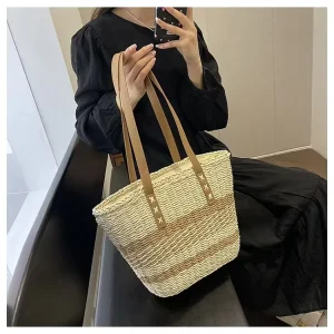 Women’s Fashion Woven Straw Single shoulder Bag Solid Color Portable Suitable for Summer Vacation and Beach