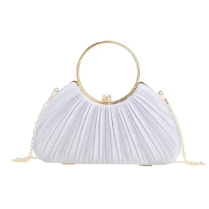 Women’s Fashionable Evening Clutch Bag New Pleated Design Acrylic Waterproof Zipper Closure Polyester Lining Single Strap 20L