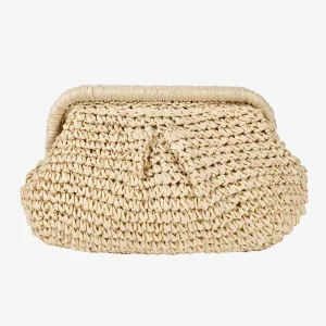 Women’s Fashionable Portable Straw Clutch Purses for Summer Woven Dumpling Bag Beach Handbags with Chain Decoration Open Closure