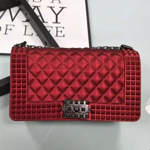 Women’s Fashionable Stylish Candy Pattern Rivet Decoration Single Shoulder Diagonal Cross Lock Closure Chain PVC Jelly Bag