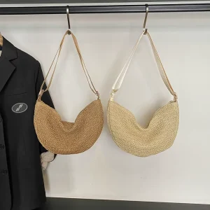 Women’s Fashionable Summer Beach Straw Bag Cross Body Bag Stylish Convenient Small Shoulder Bag