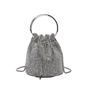 Women’s Full Diamond Handbag Rhinestone Bucket Bag with Crossbody Chain Waterproof
