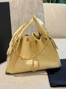 Women’s Genuine Leather Fashion Casual Hobo Bucket Drawstring Armpit Crossbody Shoulder Bag with Chain Polyester Lining New