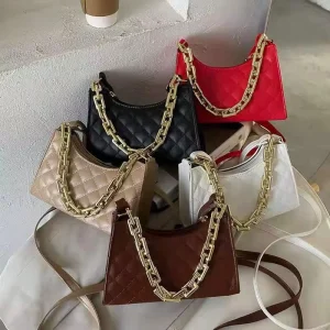 Women’s Gold Chain Tote Bag Fashion PU Leather Crossbody Handbag Purse
