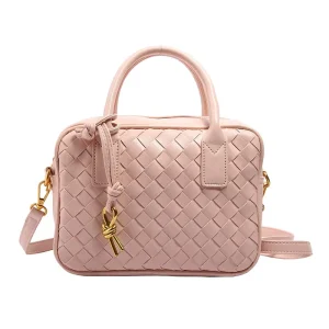 Women’s Hand Woven Small Square Shoulder Messenger Bag New Style Versatile Zipper Closure Durable with Two Handles