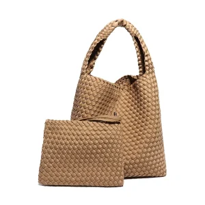 Women’s Hand-Woven Tote Bag Casual One-Shoulder Vintage Style Portable Underarm Bag for Mother-and-Child
