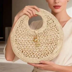Women’s Hand-held Straw Woven Handbag With Embroidery Decoration Small Woven Bag Ladys Purse Bag