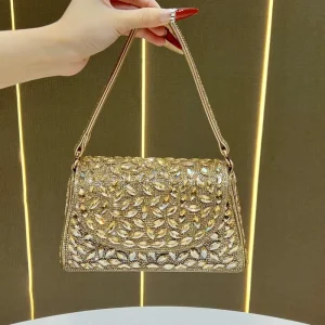 Women’s Handbag Clutch Cheongsam Evening Bag Rhinestone-embellished Zipper Closure Square Shape