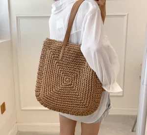 Womens Handbag Handwoven Large Straw Beach Tote Bag Vacation Summer Beach Bag Paper Straw Purse Crochet Bags